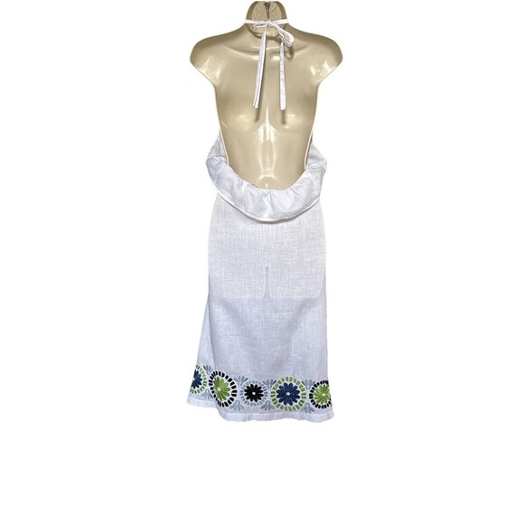 Diane Von Furstenberg  Size Large Y2K White 100% Linen Embroidered Halter Dress - Picture 10 of 14